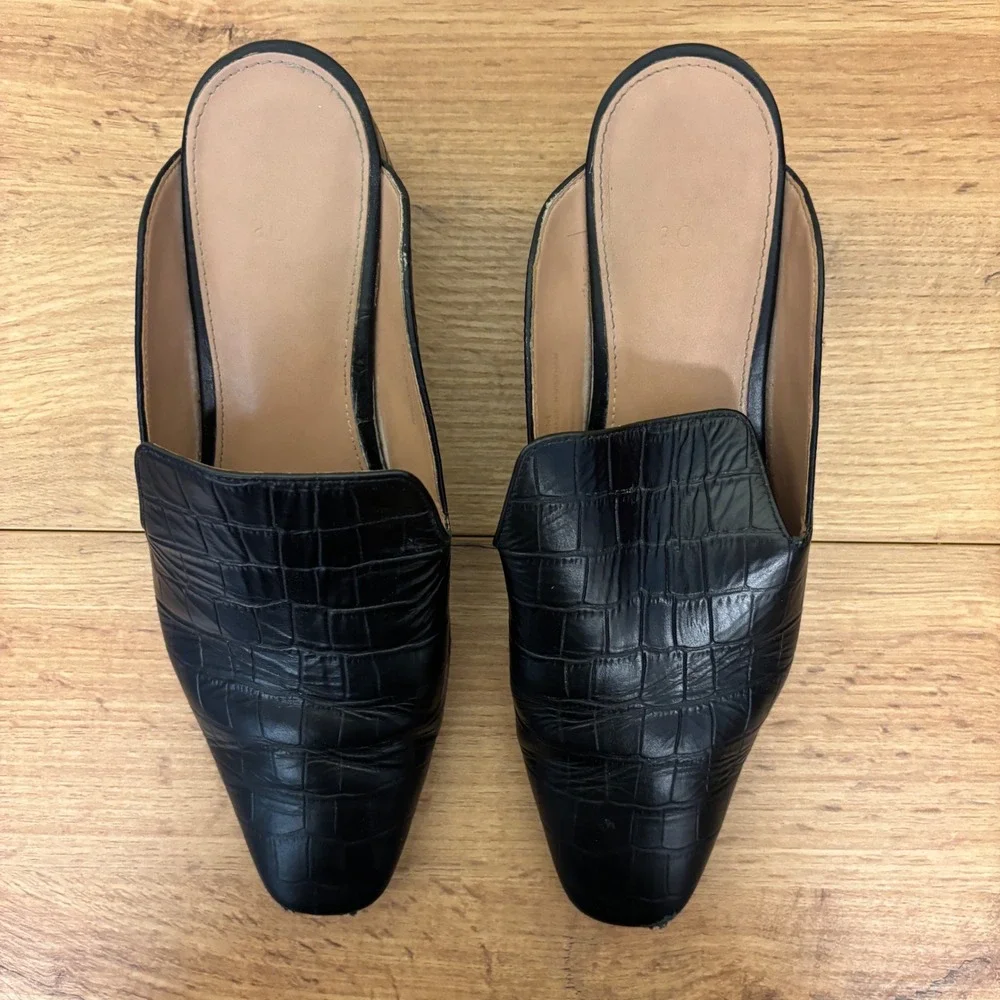 LINEA PAOLO Womens Giselle Croco Embossed Leather Mules Size 8 Black Crocodile - Picture 6 of 12